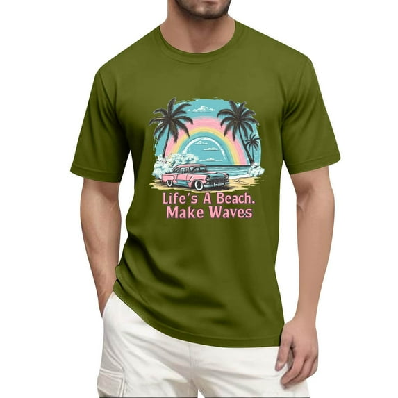 NAMTYQX Mens Graphic T-Shirts Plus Size Breathable Short Sleeve Elastic Casual Pattern Baggy Light Boho Round Neck Compression Shirt Men Army Green Size XL