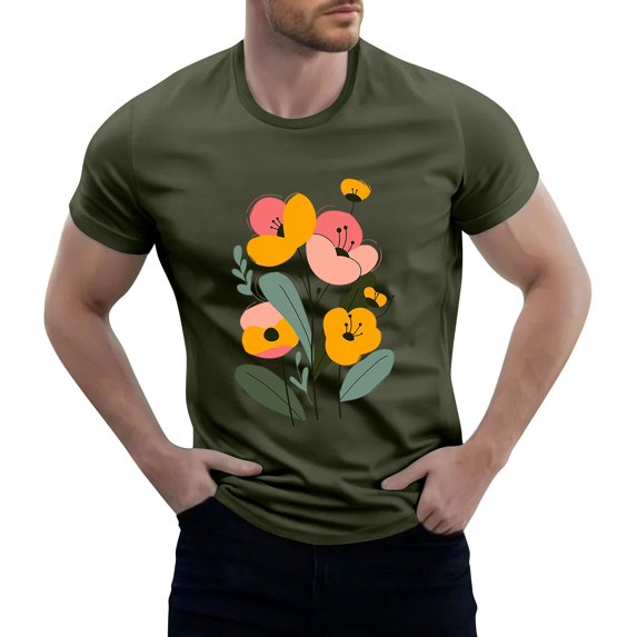 NAMTYQX Mens Graphic T-Shirts Plus Size Graphic Short Sleeved Breathable Crewneck Casual Lightweight Hawaiian Baggy Cool Mens T Shirts Army Green Size S