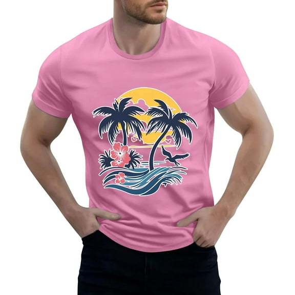 NAMTYQX Mens Graphic T-Shirts Short Sleeve Casual Soft Lightweight Lounge Plus Size Patterned Flex Crew Neck Loose Fit Mens T Shirts Pink Size M