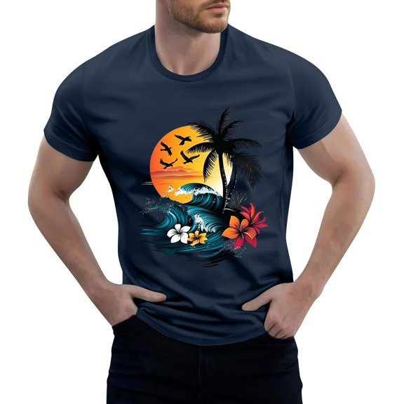 NAMTYQX Mens Graphic T-Shirts Slacking Plus Size Light Crewneck Casual Short Sleeve Cool Pattern Baggy Cosy Mens Shirts Navy Size S