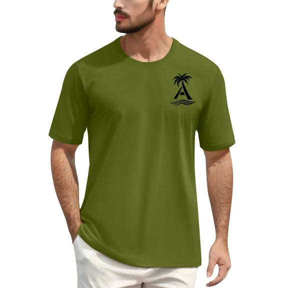 NAMTYQX Mens Graphic T-Shirts Soft Crew Neck Short Sleeve Patterns Baggy Casual Light Stretchy Boho Plus Size Tshirts Shirts for Men Army Green Size L