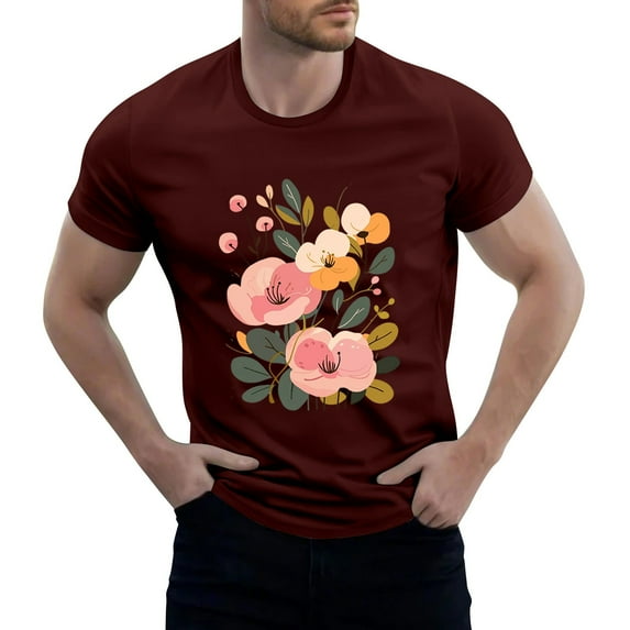 NAMTYQX Mens Graphic Tees Lounge Light Casual Cool Crewneck Baggy Short Sleeve Plus Size Pattern Cool Hawaiian Shirt for Men Wine Size S