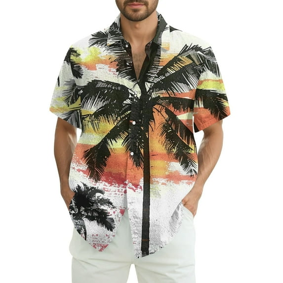 NAMTYQX Mens Hawaiian Shirt Button Down Short Sleeve Soft Lounge Lapel Baggy Plus Size Tropical Print Light Men's Casual Button-Down Shirts Black Size 2XL