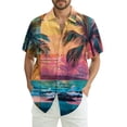thumbnail image 1 of NAMTYQX Mens Hawaiian Shirt Lapel Plus Size Button Up Light Boxy Fit Soft Short Sleeve Casual Tropical Print Men's Casual Button-Down Shirts Purple Pink Size S, 1 of 5
