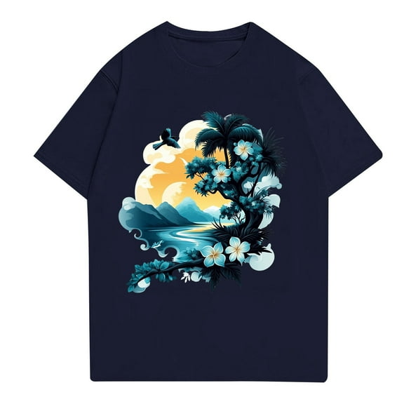NAMTYQX Mens Hawaiian Shirts Short Sleeve Crew Neck Short Sleeve Relaxed Fit Stretchy Casual Comfortable Graphic Plus Size Lightweight Lounges True Classic T Shirts for Men Navy Size 2XL