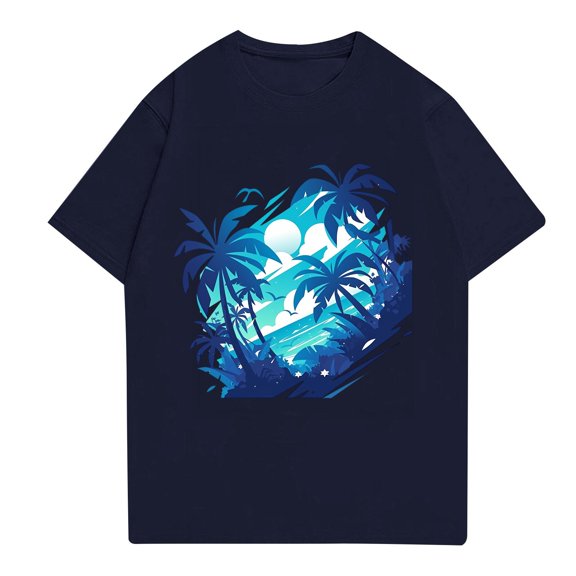 NAMTYQX Mens Hawaiian Shirts Short Sleeve Stretchy Comfortable Lightweight Short Sleeve Lounge Plus Size Round Neck Baggy Graphic Casual Graphic Tees Men Navy Size 2XL