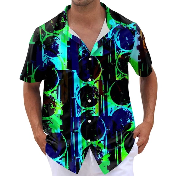 NAMTYQX Mens Hawaiian Shirts Short Sleeve Textured Patterned Button Up Light V Neck Short Sleeve Casual Plus Size Mens Hawaiian Shirts Short Sleeve Dark Blue Size M