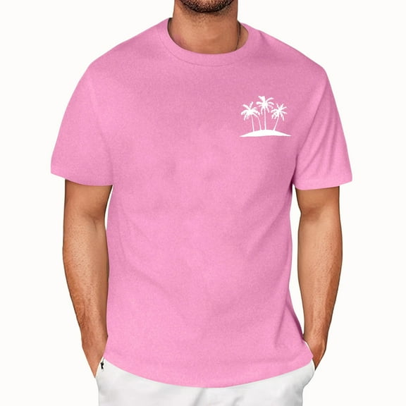 NAMTYQX Mens Shirts Baggy Crew Neck Lightweight Graphic Cozy Short Sleeved Casual Plus Size Soft Lounge Polyester Shirts for Men Pink Size S