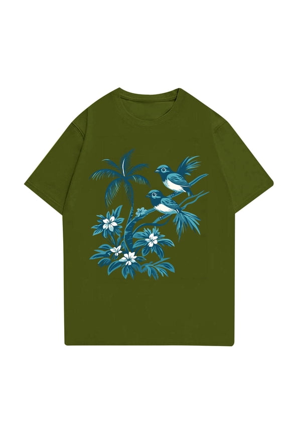 Mens Shirts Boho Soft Loose Plus Size Crewneck Patterns Lightweight Casual Short Sleeved Cozy T Shirts for Man Army Green Size M
