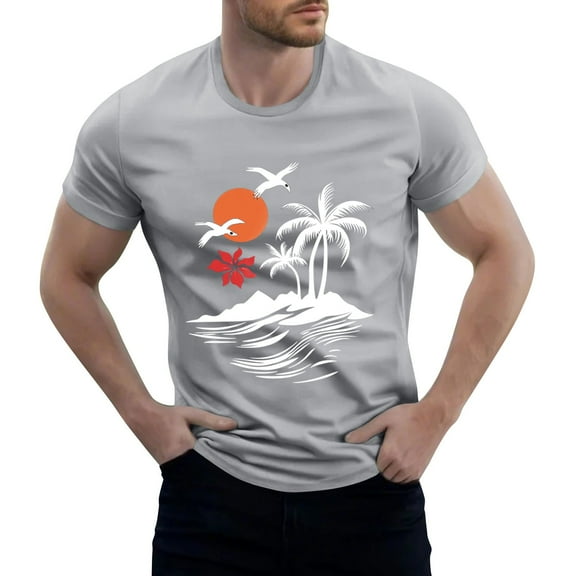 NAMTYQX Mens Shirts Breathable Plus Size Light Short Sleeve Loose Crew Neck Casual Pattern Lounge Cool Mens Hawaiian Shirts Short Sleeve Gray Size S