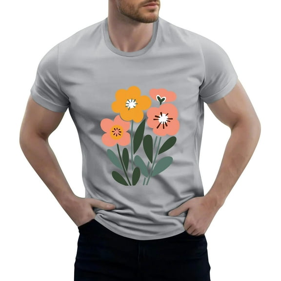 NAMTYQX Mens Shirts Casual Stylish Patterned Comfort Plus Size Lounge Lightweight Cool Crew Neck Short Sleeved Loose Casual Men's Athletic Shirts & Tees Gray Size XL