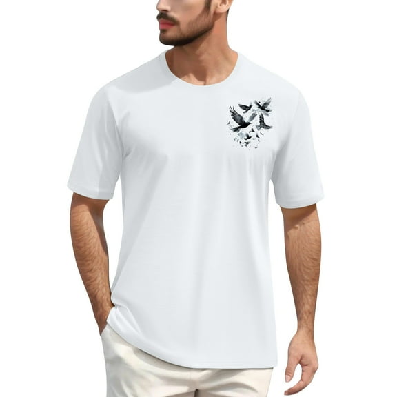 NAMTYQX Mens Shirts Relaxed Fit Cool Light Comfortable Plus Size Hawaiian Casual Short Sleeve Pattern Crewneck Funny Shirts for Men White Size S