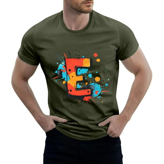 NAMTYQX Mens Shirts Short Sleeve Pattern Plus Size Baggy Boho Light Round Neck Casual Stretch Stretchy Short Sleeved Summer Tops Green Size L