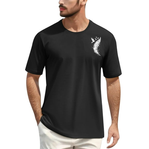 NAMTYQX Mens Shirts Summer Light Patterns Crew Neck Lounge Elasticated Plus Size Short Sleeved Baggy Soft Casual Hawaiian Shirt for Men Black Size L