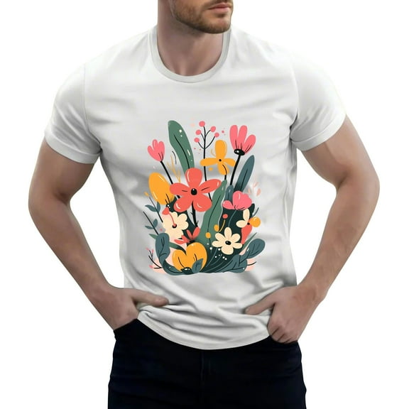 NAMTYQX Mens Summer Shirts Breathable Light Plus Size Casual Short Sleeve Soft Baggy Graphic Boho Crew Neck Tshirts Shirts for Men White Size 2XL