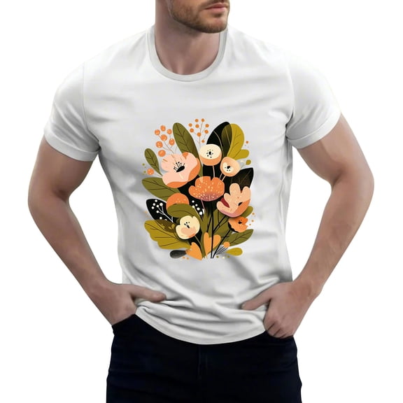 NAMTYQX Mens Summer Shirts Crewneck Soft Elasticated Short Sleeve Casual Hawaiian Lightweight Pattern Plus Size Loose Mens Graphic T-Shirts White Size L