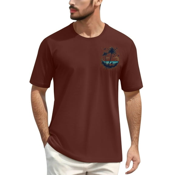 NAMTYQX Mens Summer Shirts Graphic Soft Plus Size Boho Lightweight Casual Short Sleeve Relaxed Fit Crewneck Airoft Graphic Tees Wine Size M