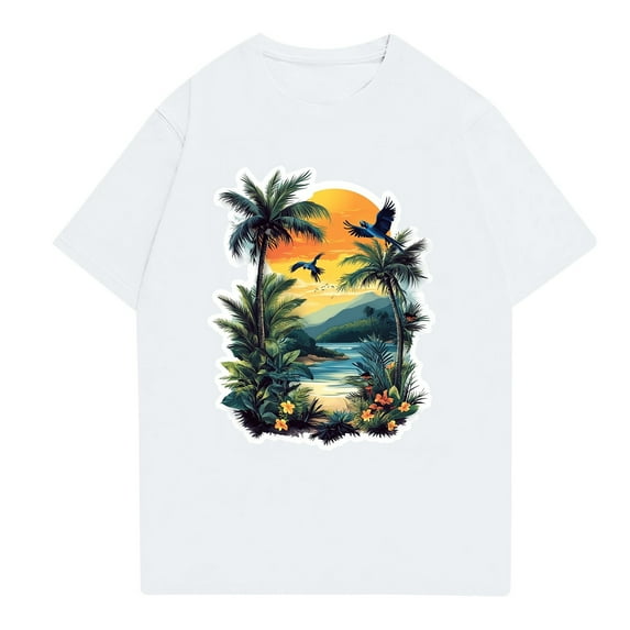 NAMTYQX Mens T-Shirts Baggy Lightweight Cool Short Sleeve Patterned Hawaiian Crewneck Casual Comfortable Plus Size Mens Shirts Casual Stylish White Size M