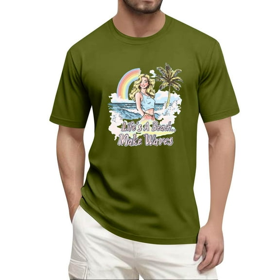 NAMTYQX Mens T-Shirts Lightweight Casual Patterned Cool Baggy Cozy Crew Neck Plus Size Short Sleeve Basic Graphic Tees for Men Army Green Size 3XL