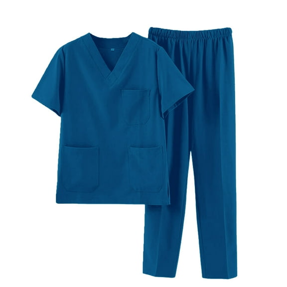 NAMTYQX Nursing Uniforms Scrubs Sets for Women 4-Way Stretch with Pockets V Neck Scrub Top & Jogger Pant Blue Size 3XL