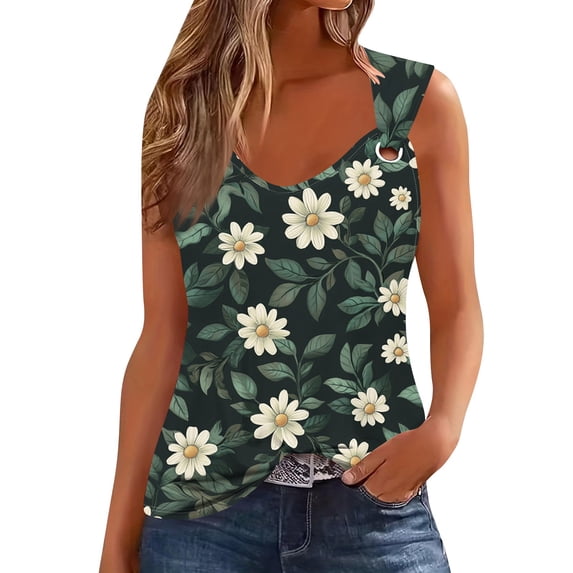 NAMTYQX Off the Shoulder Top Perforated Shoulder Straps Stretchy Slim Sleeveless V Neck Patterned Casual Trendy Dark Green Size XL
