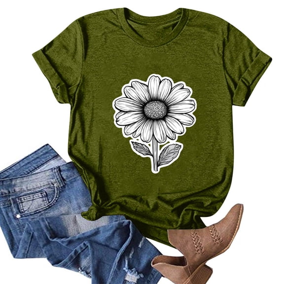 NAMTYQX Oversized Graphic Tees for Women Crewneck Patterned Looses Muster Trendy Plus Size Stretch Short Sleeve Breathable Womens Summer Tops Army Green Size 2XL