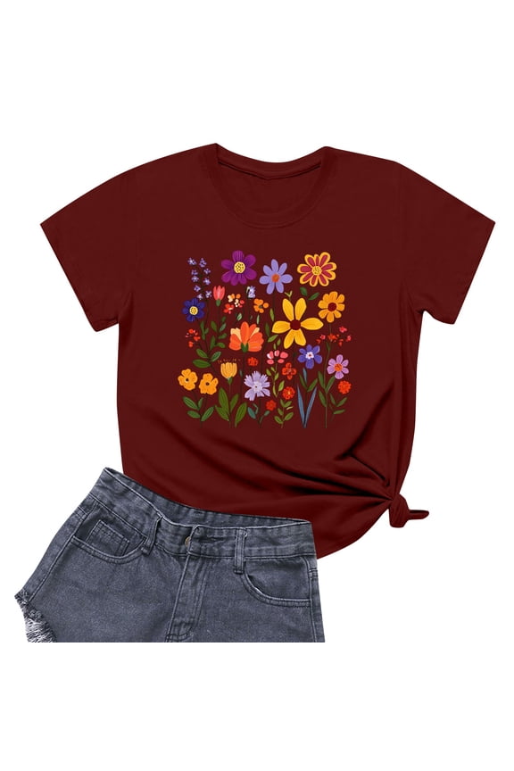 Oversized Graphic Tees for Women Boyfriend Oversize Basic Mit Print Round Neck Stretch Soft Print Short Sleeve Women's T-Shirts Wine Size 2XL