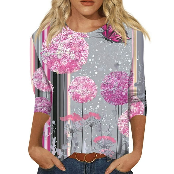 NAMTYQX Oversized Tshirts for Women Fashion Three Quarter Sleeve Light Gray Size 3XL