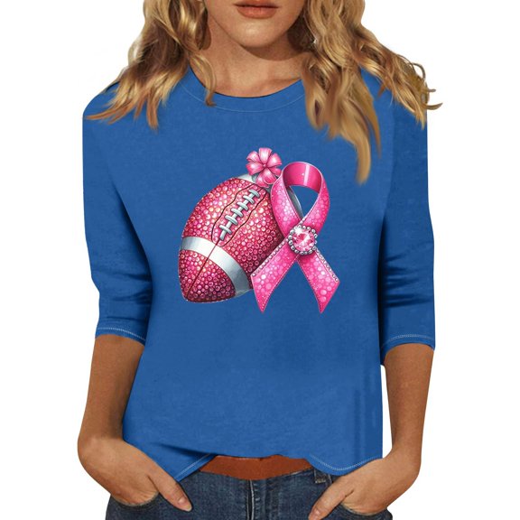 NAMTYQX Pink Breast Cancer Shirt Stretch Loose Fitting 3/4 Sleeve Trending Blue Size M