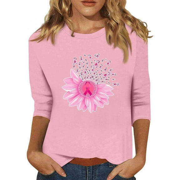 NAMTYQX Pink Breast Cancer Shirts for Women Lounge Loose Fit Crewneck Pink Size XL