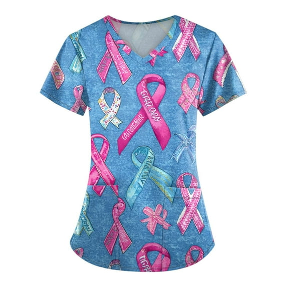NAMTYQX Pink Breast Cancer Shirts for Women Stretch Breast Cancer Shirt Light Blue Size XL