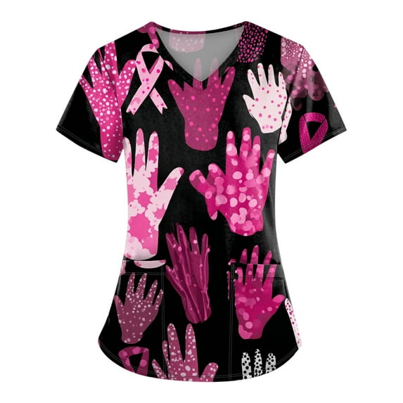 NAMTYQX Pink Breast Cancer Shirts for Women V Neck Tshirts Shirts for Women Black Size 2XL