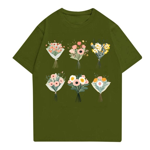 NAMTYQX Plus Size Blouses for Women Short Sleeve Scoop Neck Print Plus Size Lightweight Trending Breathable Mit Print Loose Short Sleeve Tops for Women Army Green Size L