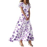 NAMTYQX Plus Size Dresses for Curvy Women Short Sleeve V Neck Floral Hawaiian Dresses for Women 2025 Purple Pink Size 2XL