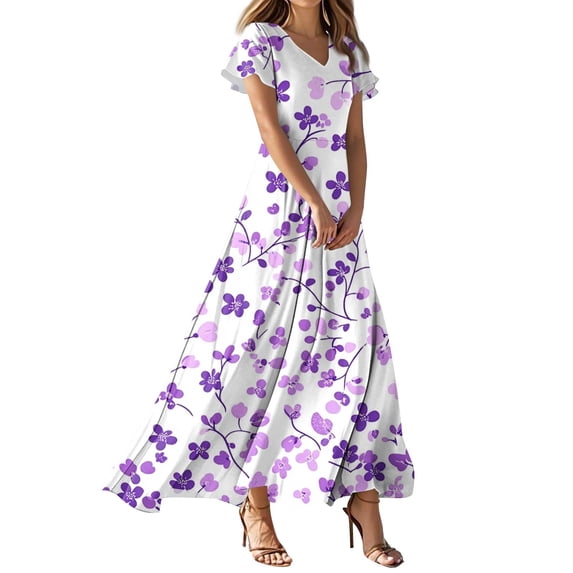 NAMTYQX Plus Size Dresses for Curvy Women Short Sleeve V Neck Floral Hawaiian Dresses for Women 2025 Purple Pink Size 2XL