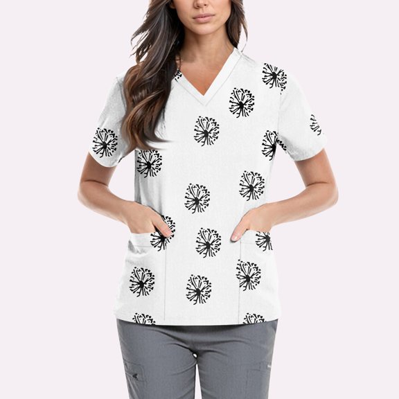 NAMTYQX Plus Size Scrubs for Women Stretch Lightweight Stretch Casual Short Sleeve V Neck White Size S