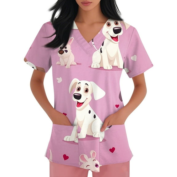 NAMTYQX Plus Size Scrubs for Women Stretch Stretchy V Neck Short Sleeve Loose Fitting Lightweight Light Pink Size M