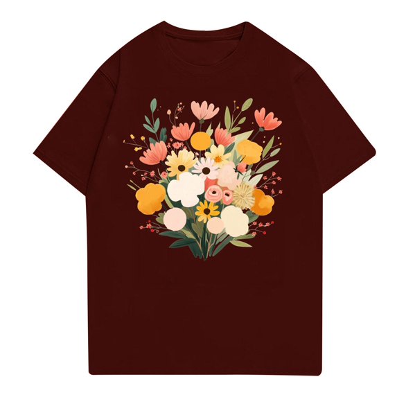 NAMTYQX Plus Size Summer Tops Cool mit Print Basic Plus Size Short Sleeve Baggy Pattern Scoop Neck Lightweight Womens T Shirts Wine Size S