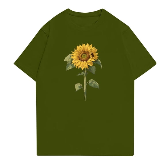 NAMTYQX Plus Size Summer Tops Cute Printed mit Print Plus Size Short Sleeve Soft Loose Stretch Round Neck Womens Casual Tops Dark Green Size M