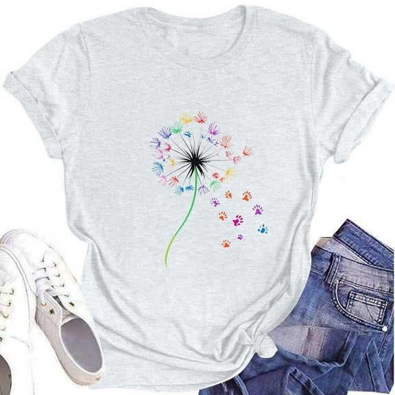 NAMTYQX Plus Size Summer Tops Loose Fitting Light Plus Size Soft Hawaiian Print Bedruckte Round Neck Short Sleeve Womens Summer Shirts White Size S