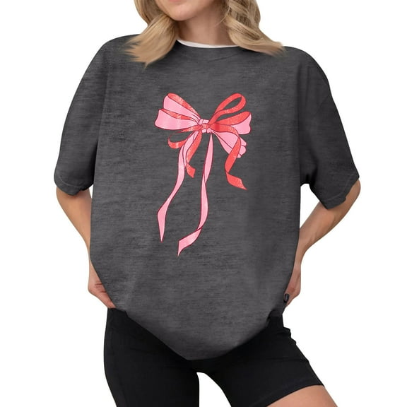 NAMTYQX Plus Size Summer Tops Stylish Crew-Neck Breathable Lightweight Short Sleeve Gemustert Baggy Print Oversized Womens Blouses Dark Gray Size XL