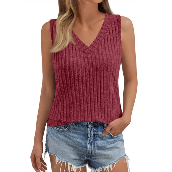 NAMTYQX Plus Size Tank Tops for Women Fashion Solid Color V Neck Ladies Tops Tank Tops for Women Red Size 2XL