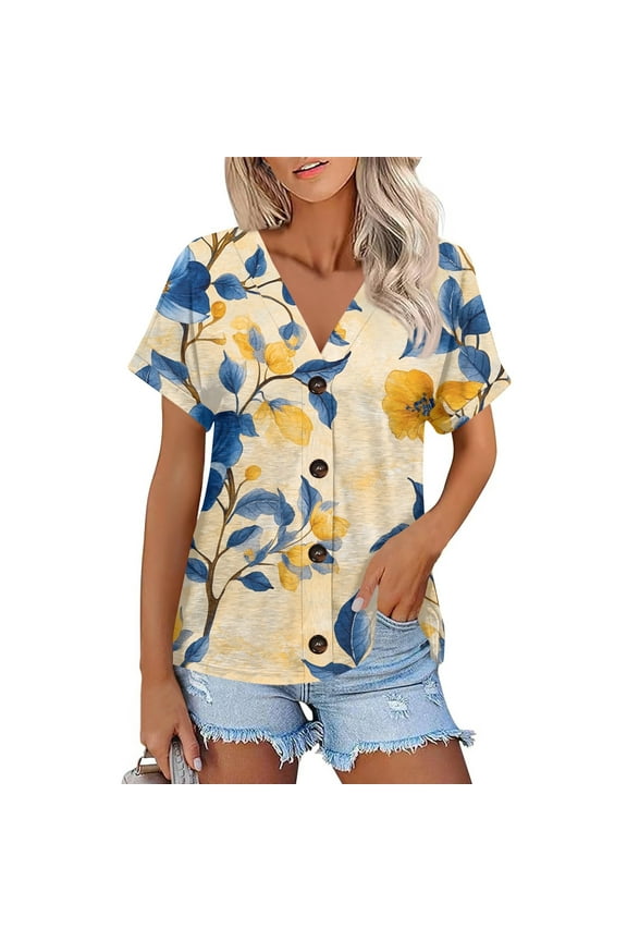 Plus Size Tops for Women Button Down Open Front Plus Size Baggy Soft Light Casual V Neck Short Sleeve Fashion Beige Size L
