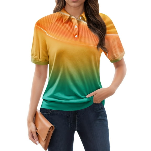 NAMTYQX Plus Size Tops for Women Lapel V Neck Lounge Womens Polo Shirts Short Sleeve Trendy Soft Orange Size XL