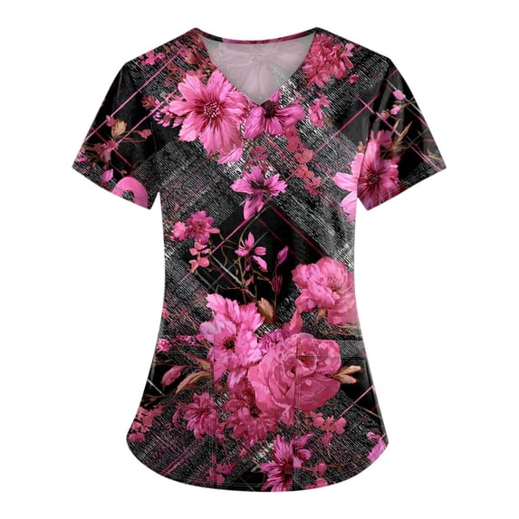 NAMTYQX Plus Size Tops for Women Plus Size Loose Fitting Breast Cancer Shirt Dark Gray Size L