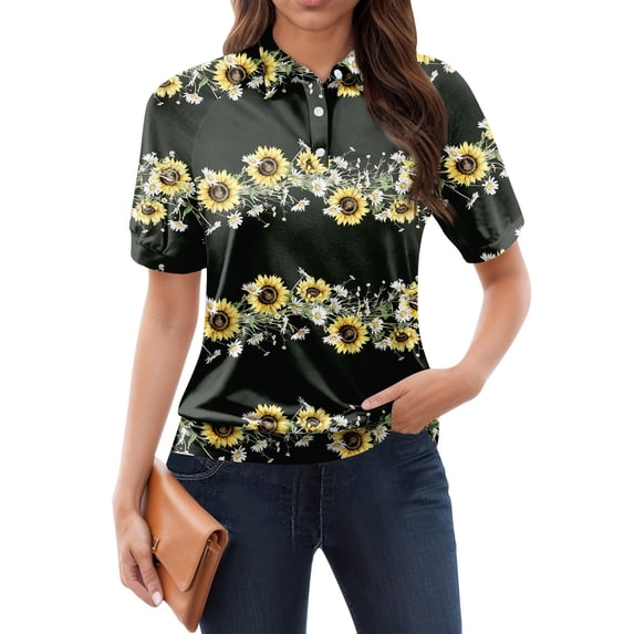 NAMTYQX Plus Size Tops for Women Short Sleeve Hip Womens Polo Shirts Lounge Lapel Soft Black Size S