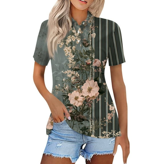 NAMTYQX Plus Size Tops for Women Short Sleeve Loose Fit Trendy Lapel Button V Neck Casual Plus Size Soft Comfort Dark Gray Size 3XL