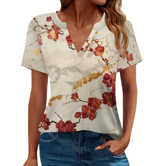 NAMTYQX Plus Size Tops for Women Short Sleeve Plus Size Trendy Comfort V Neck Lounge Soft Relaxed Fit Red Size XL