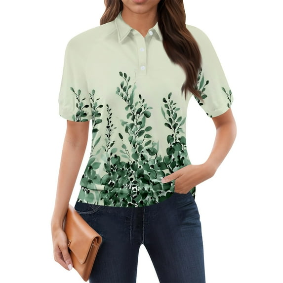 NAMTYQX Plus Size Tops for Women Short Sleeve Soft Casual Casual Womens Bowling Shirt Lapel Neck Light Green Size L