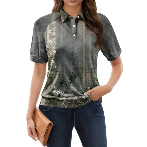 NAMTYQX Plus Size Tops for Women Short Sleeve Soft Womens Polo Shirts Trendy Casual Lapel Dark Gray Size 3XL